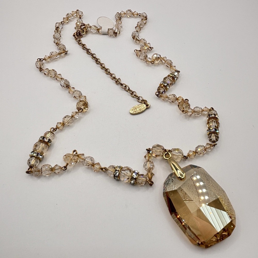 Creations Georgianni Necklace Faceted Champagne Crystals Gold Tone 27"